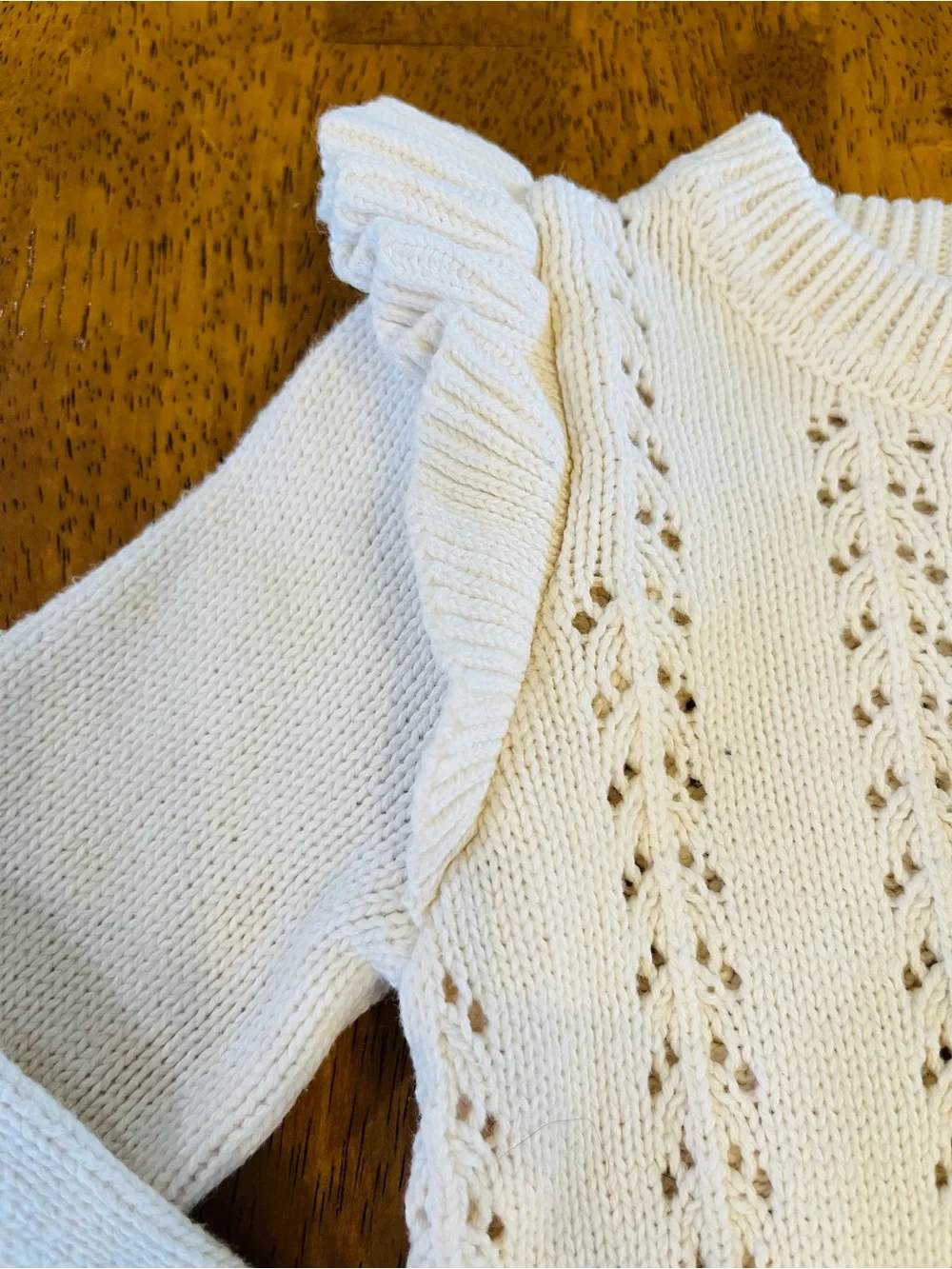 Off White Cotton Sweater Romper Girl's 12-18 Months Vintage Old Navy Ruffle Trim